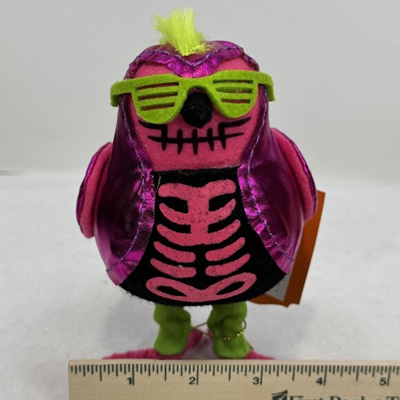 Hyde & Eek! Glitter Featherly Friends Halloween Bird Neon Pink 80's Skeleton NEW - Picture 11 of 12